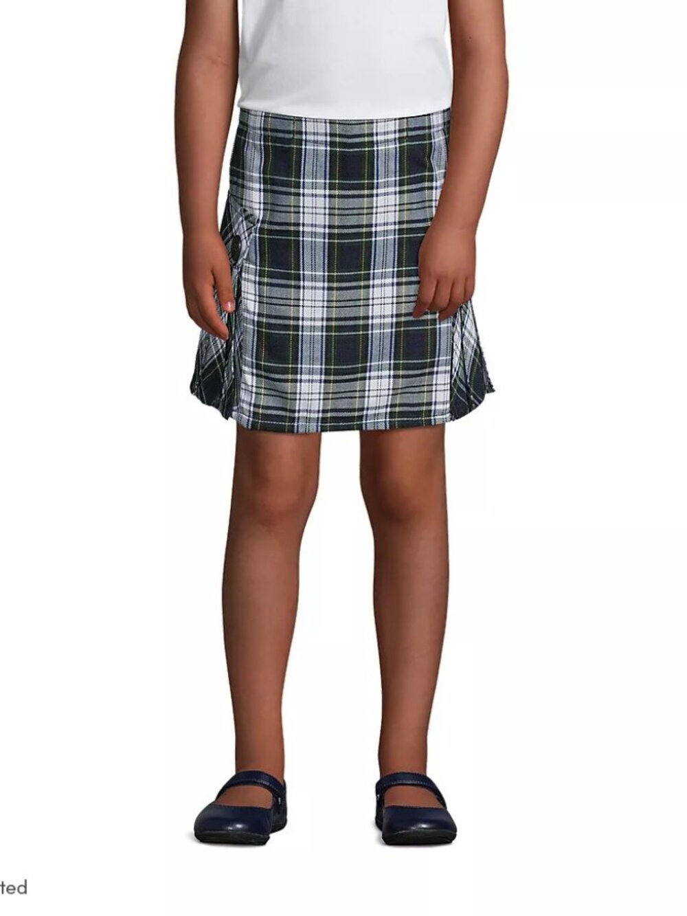 Lands' End Girls Side Pleat Plaid Skort Above the Knee, NWT